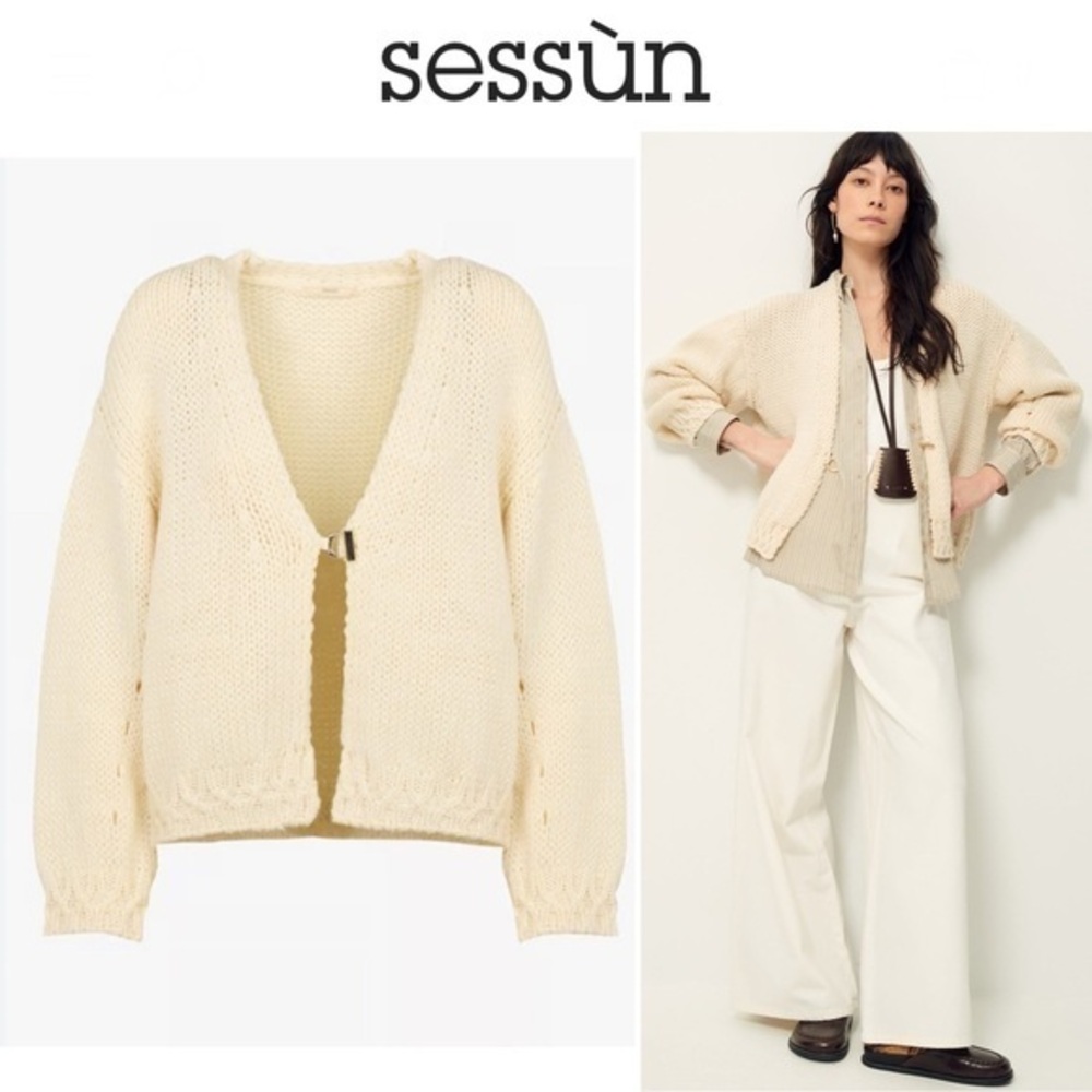 Sessùn Ponferrada Wool Blend Cream Knit Cardigan sz S 325$